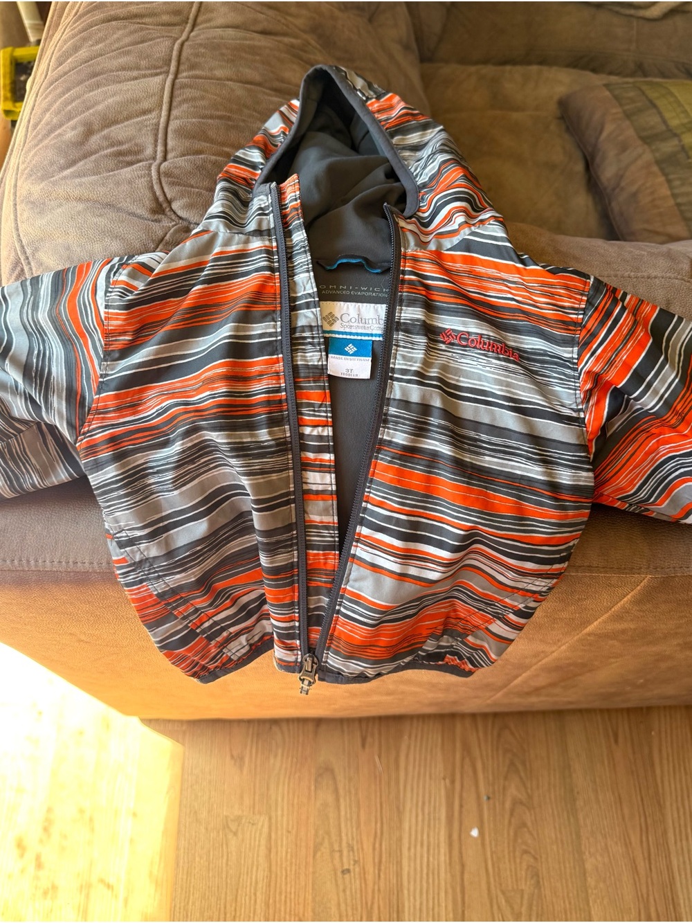 Columbia Kids Orange & Gray Striped Waterproof Jacket 3T